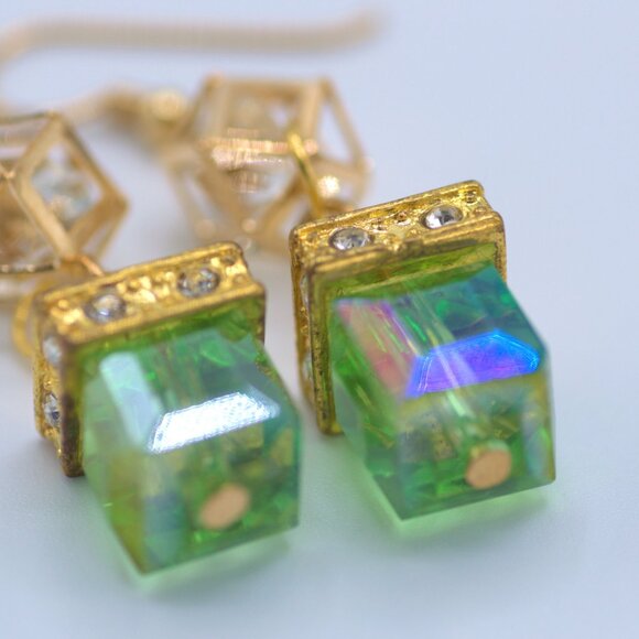 COPY - Green and Gold Dangle Earrings - Picture 3 of 9